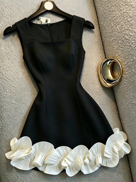 MODA ME COUTURE Dresses & Skirts - Black Elegant Women's Colorblock Ruffle Sleeveless Dress